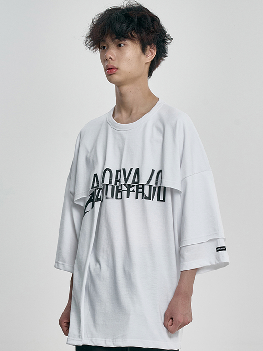 08TS13 Oversized Layered Logo Tee White