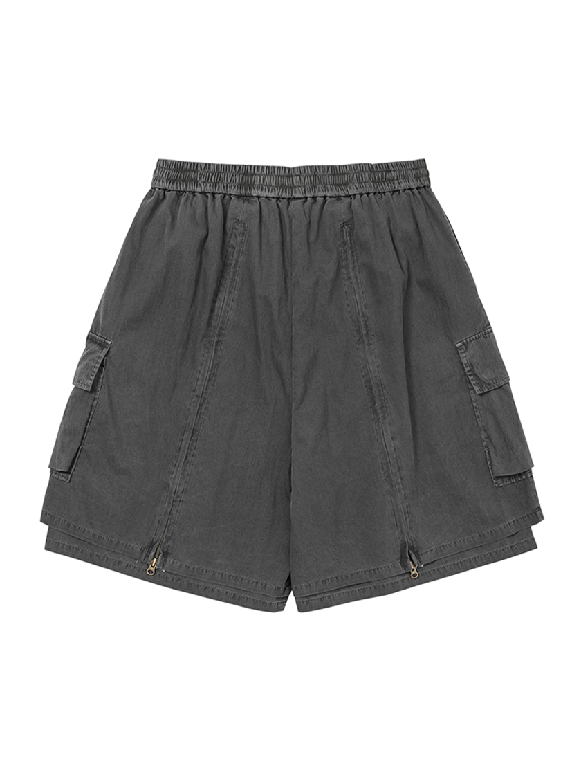 08ST07 Layered Zip-Up Shorts Gray