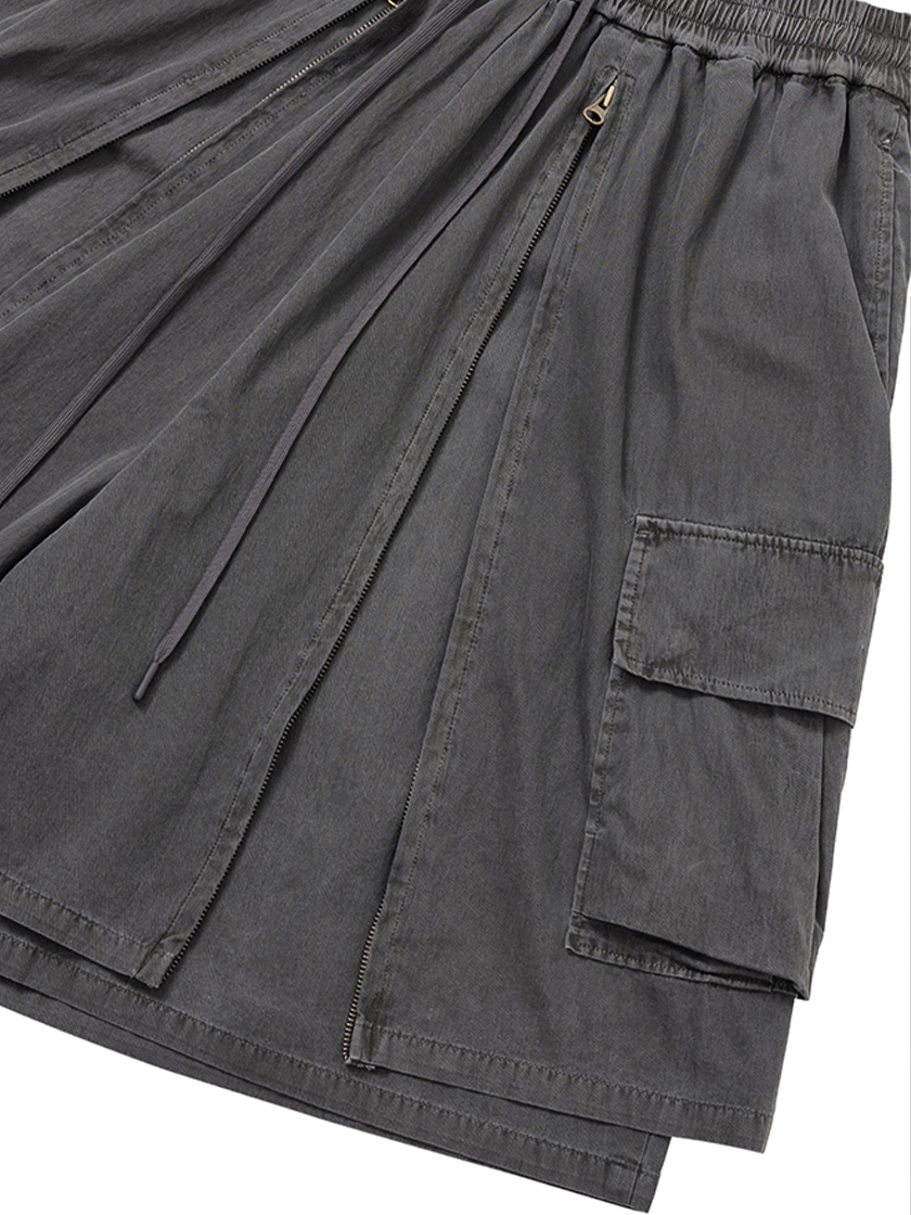 08ST07 Layered Zip-Up Shorts Gray