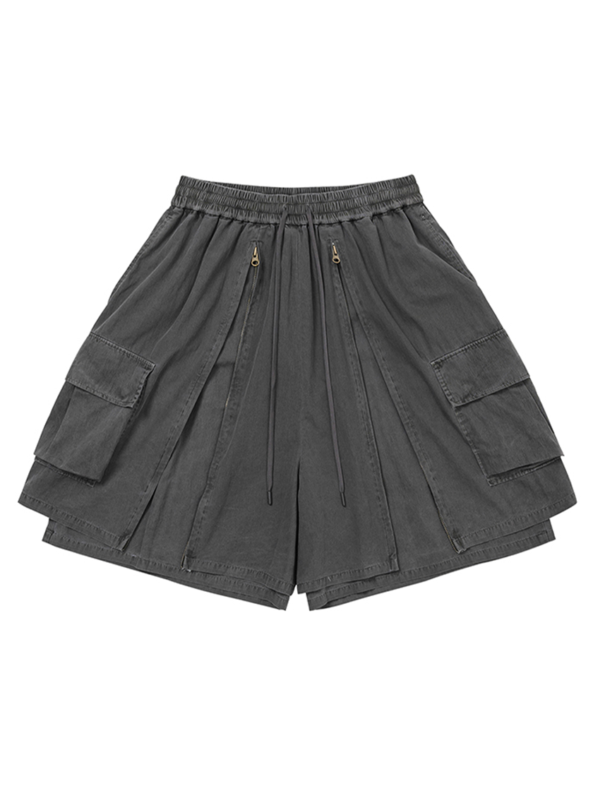 08ST07 Layered Zip-Up Shorts Gray