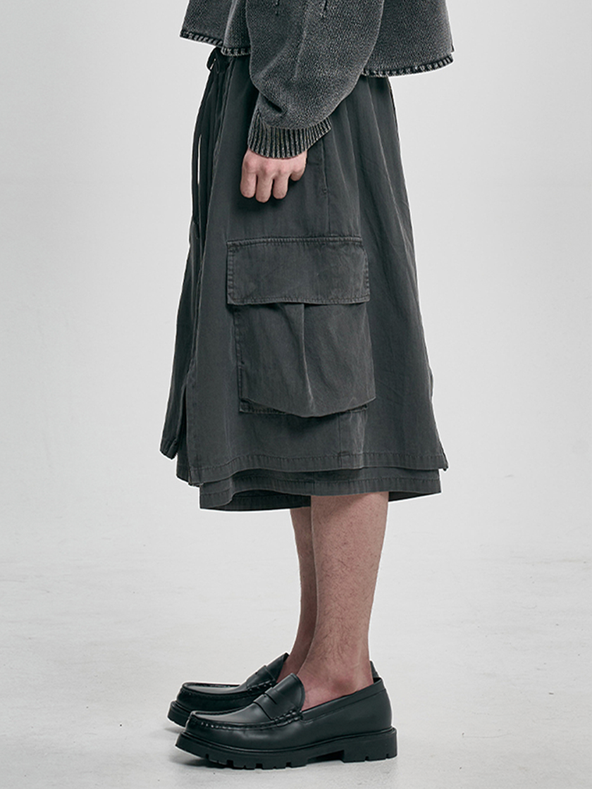 08ST07 Layered Zip-Up Shorts Gray