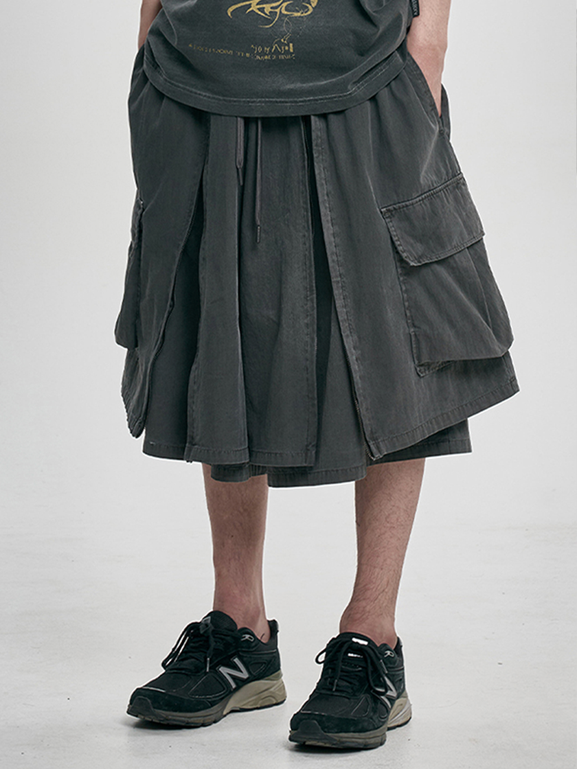 08ST07 Layered Zip-Up Shorts Gray