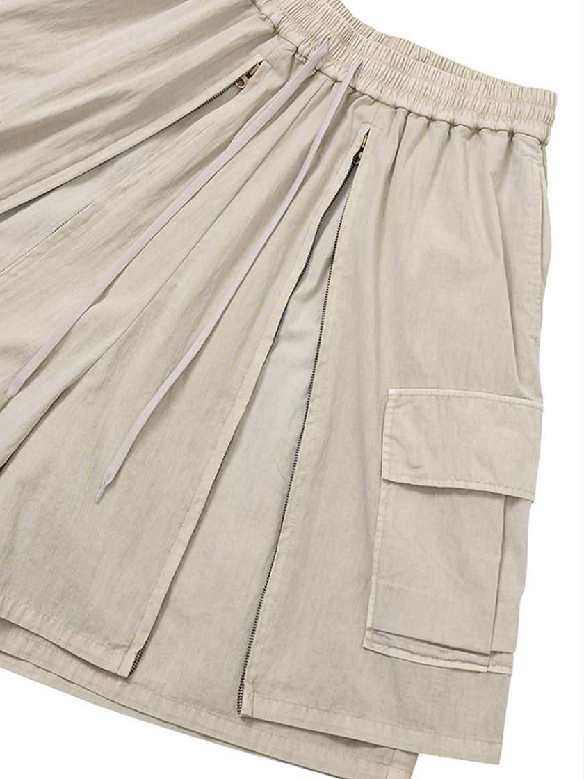 08ST07 Layered Zip-Up Shorts Ivory