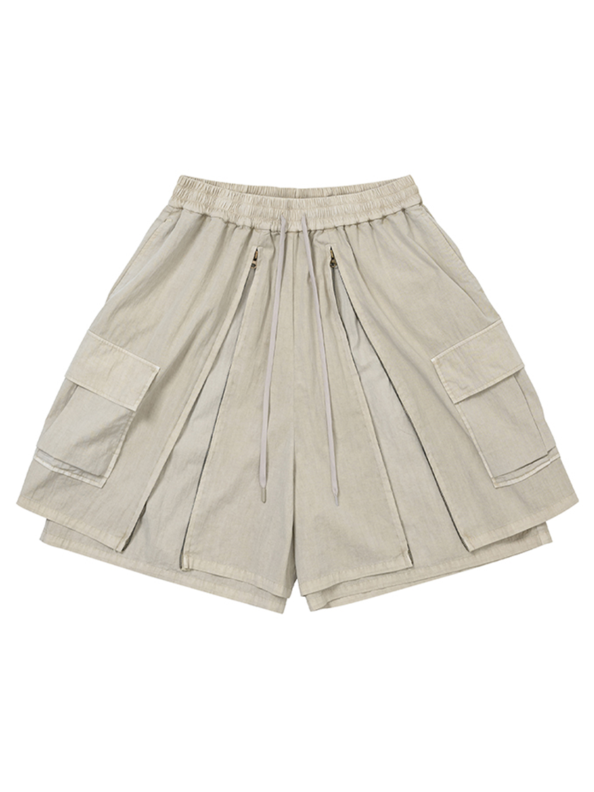 08ST07 Layered Zip-Up Shorts Ivory
