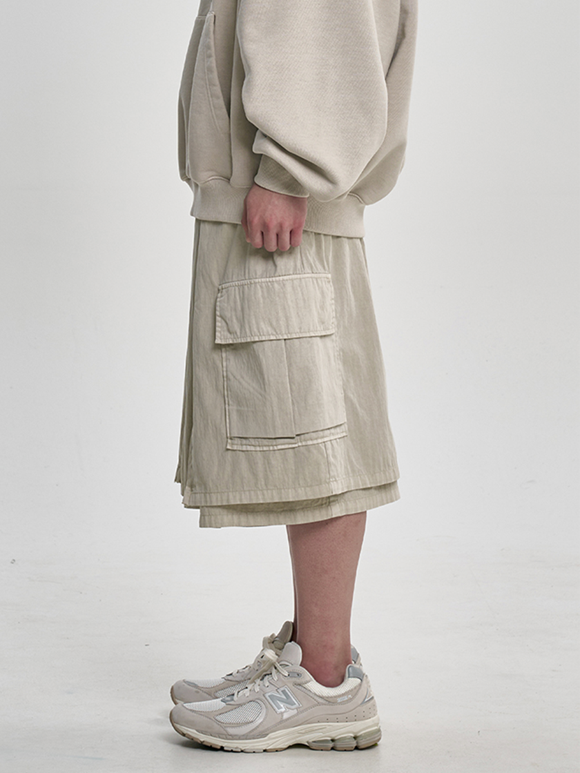 08ST07 Layered Zip-Up Shorts Ivory