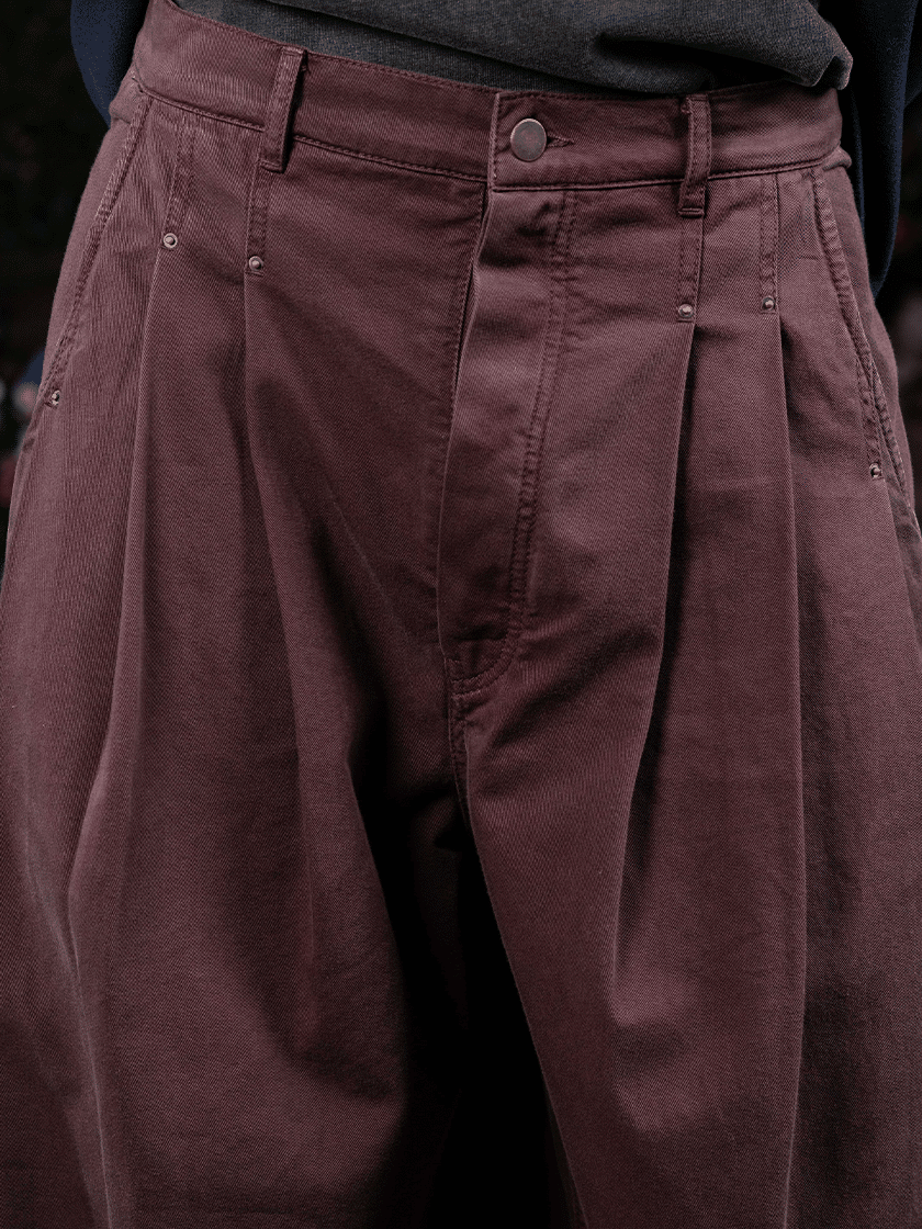 Wide-Legged Rivet Pants Burgundy