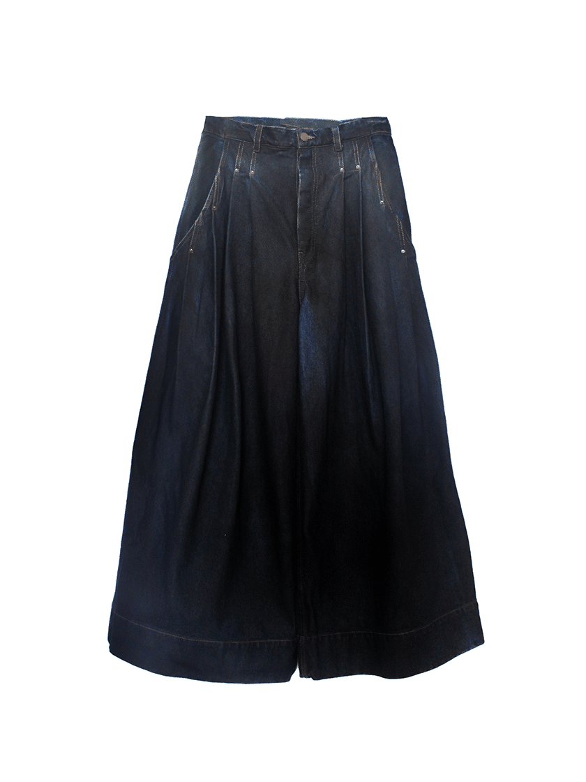 Wide-Legged Wax Coated Denim