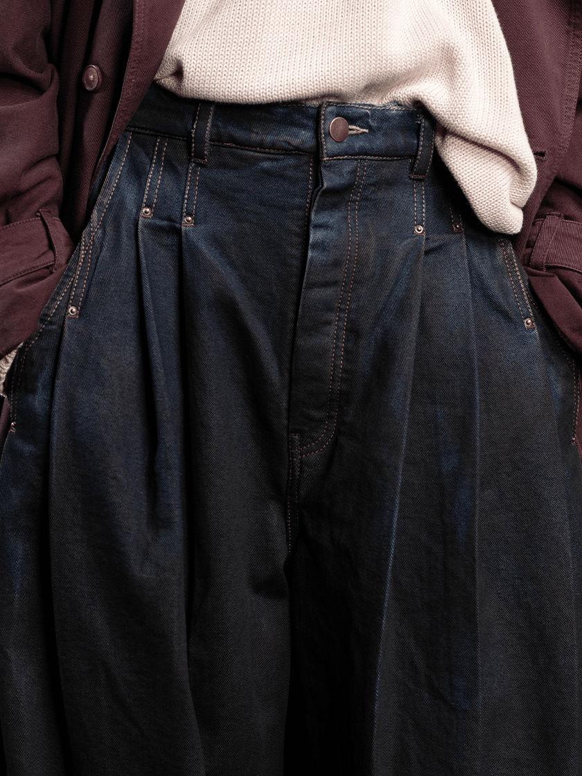 Wide-Legged Wax Coated Denim