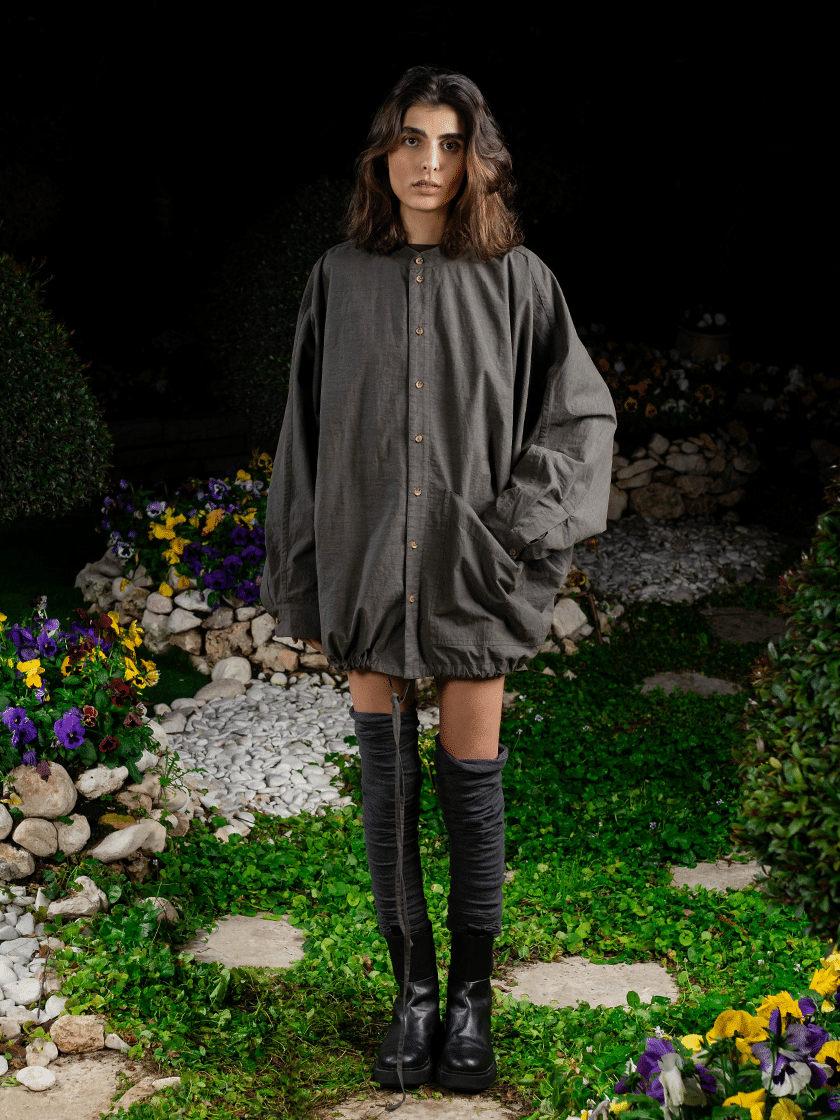 Oversized Band Collar Shirt
