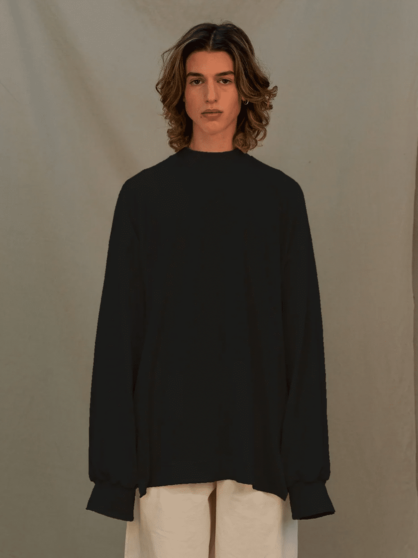Oversized Side Slit L/S Tee Black