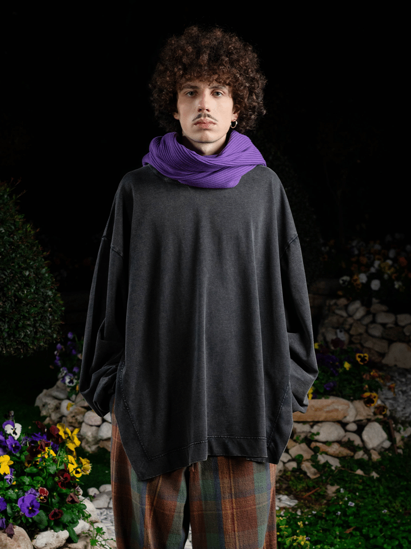 Oversized Side Slit L/S Tee Gray