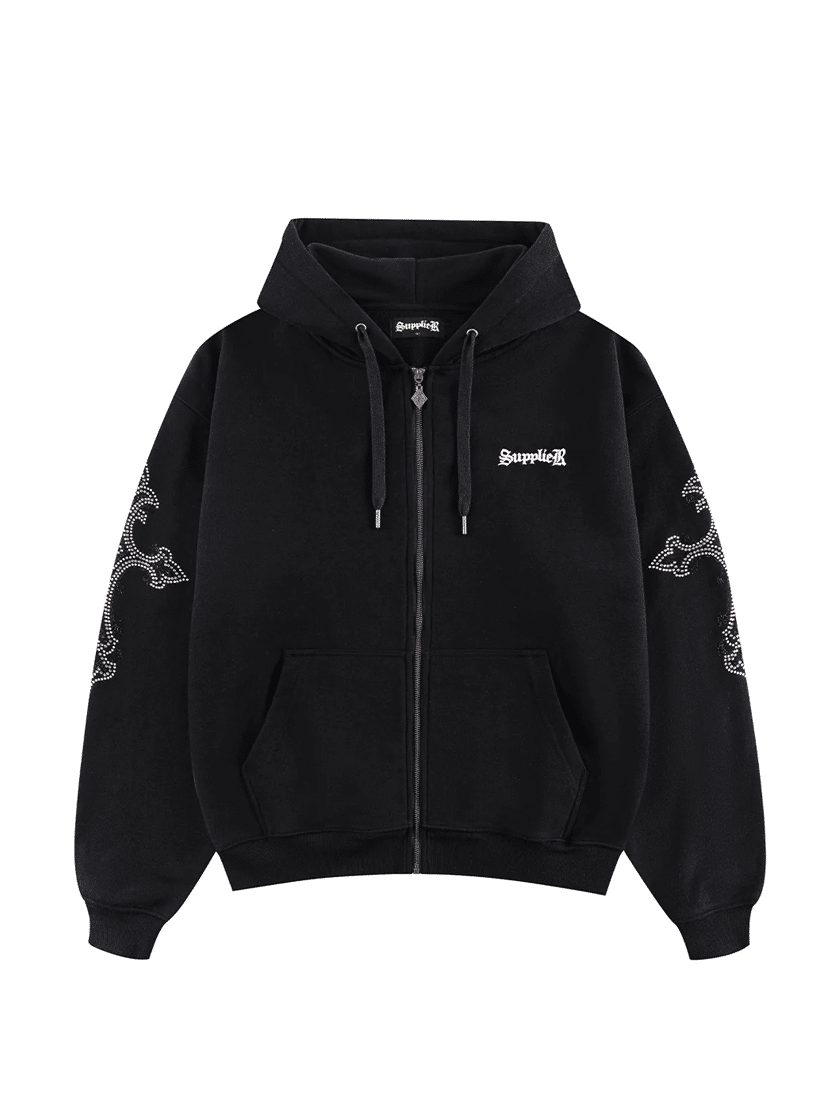 Rhinestone Cross Zip Hoodie