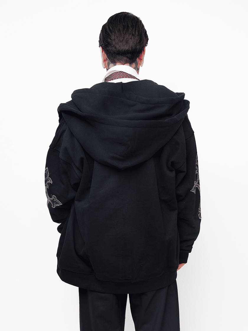 Rhinestone Cross Zip Hoodie