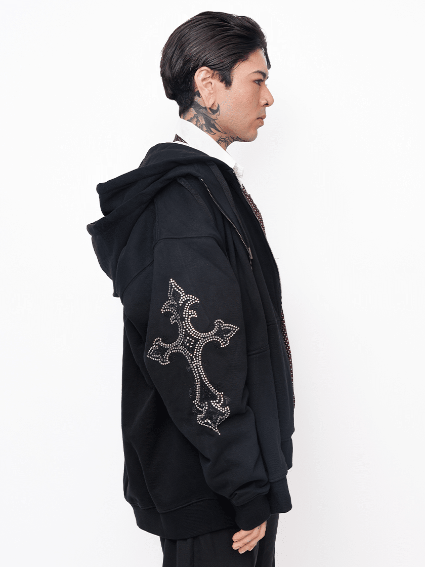 Rhinestone Cross Zip Hoodie