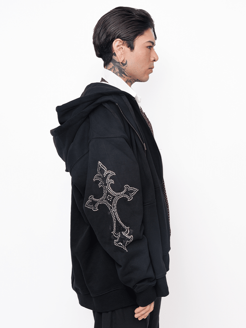Rhinestone Cross Zip Hoodie