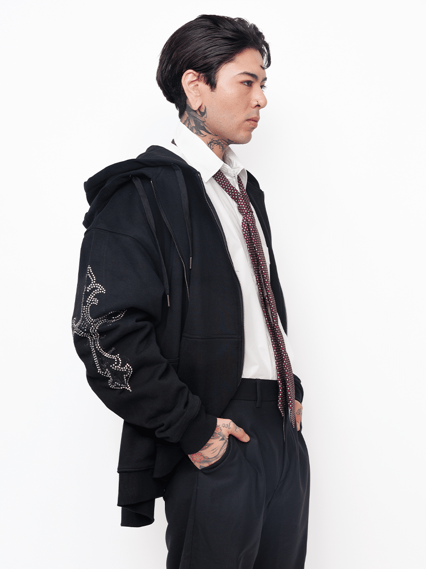 Rhinestone Cross Zip Hoodie