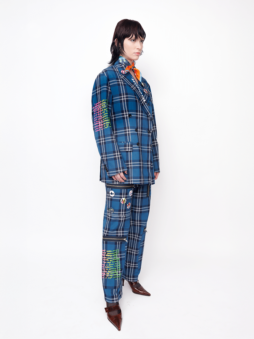 Multi-Zip Tartan Pants Blue