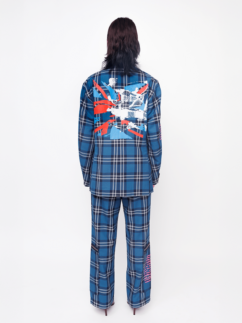 Multi-Zip Tartan Pants Blue