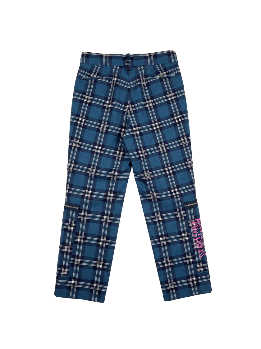 Multi-Zip Tartan Pants Blue