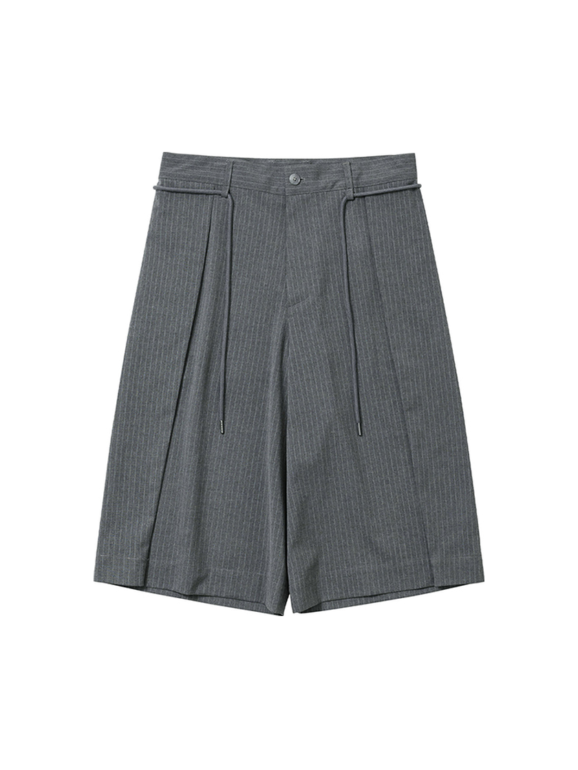Striped One Tuck Bermuda Gray