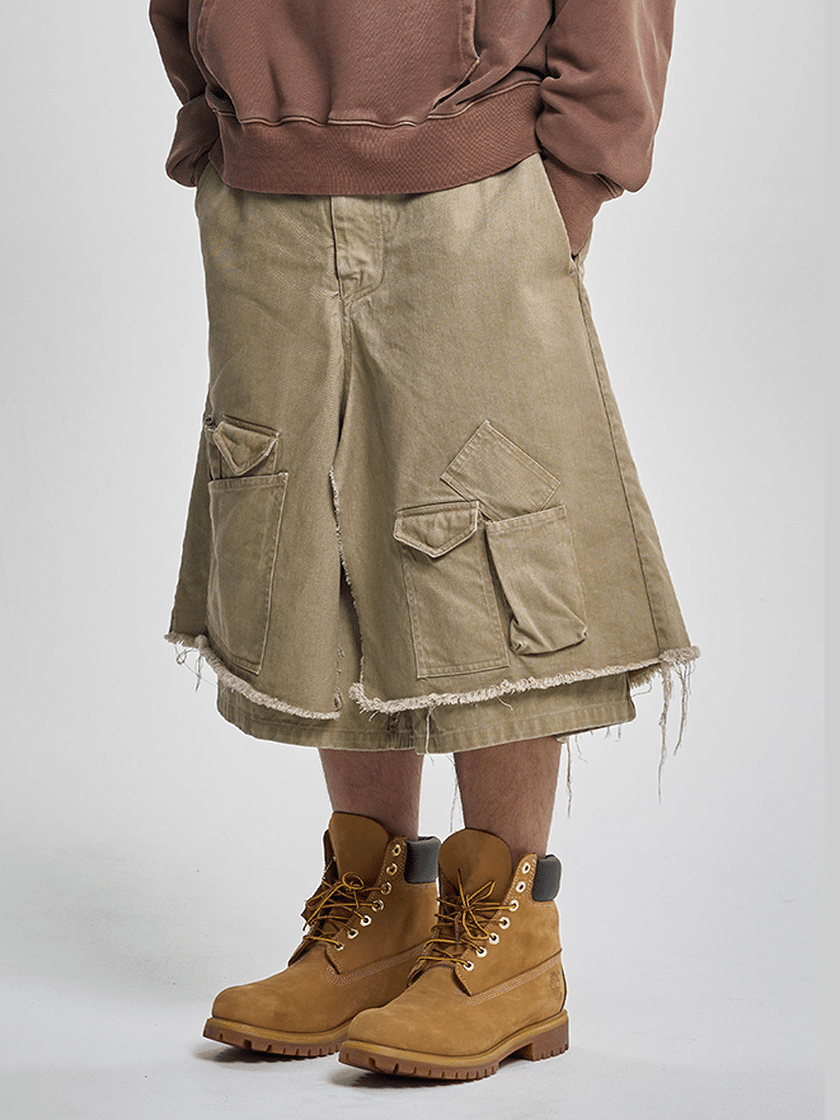 Layered Cargo Skort Beige