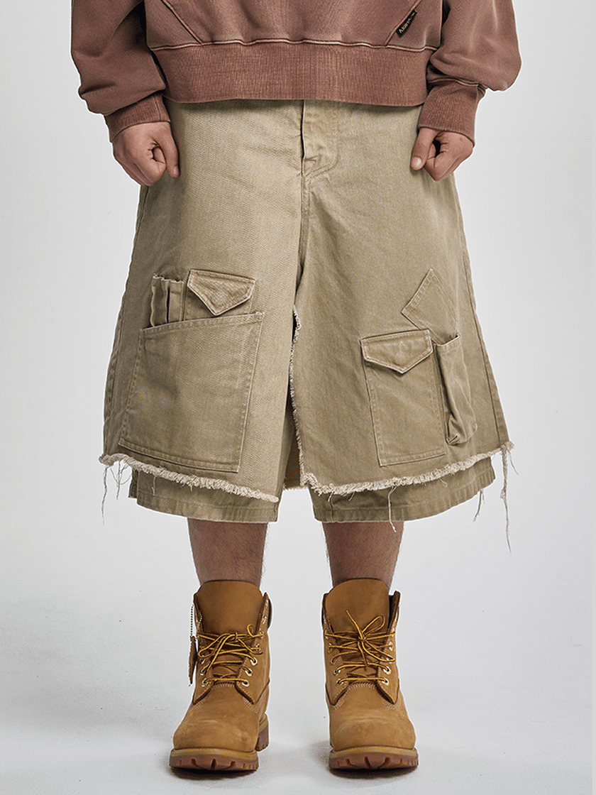 Layered Cargo Skort Beige