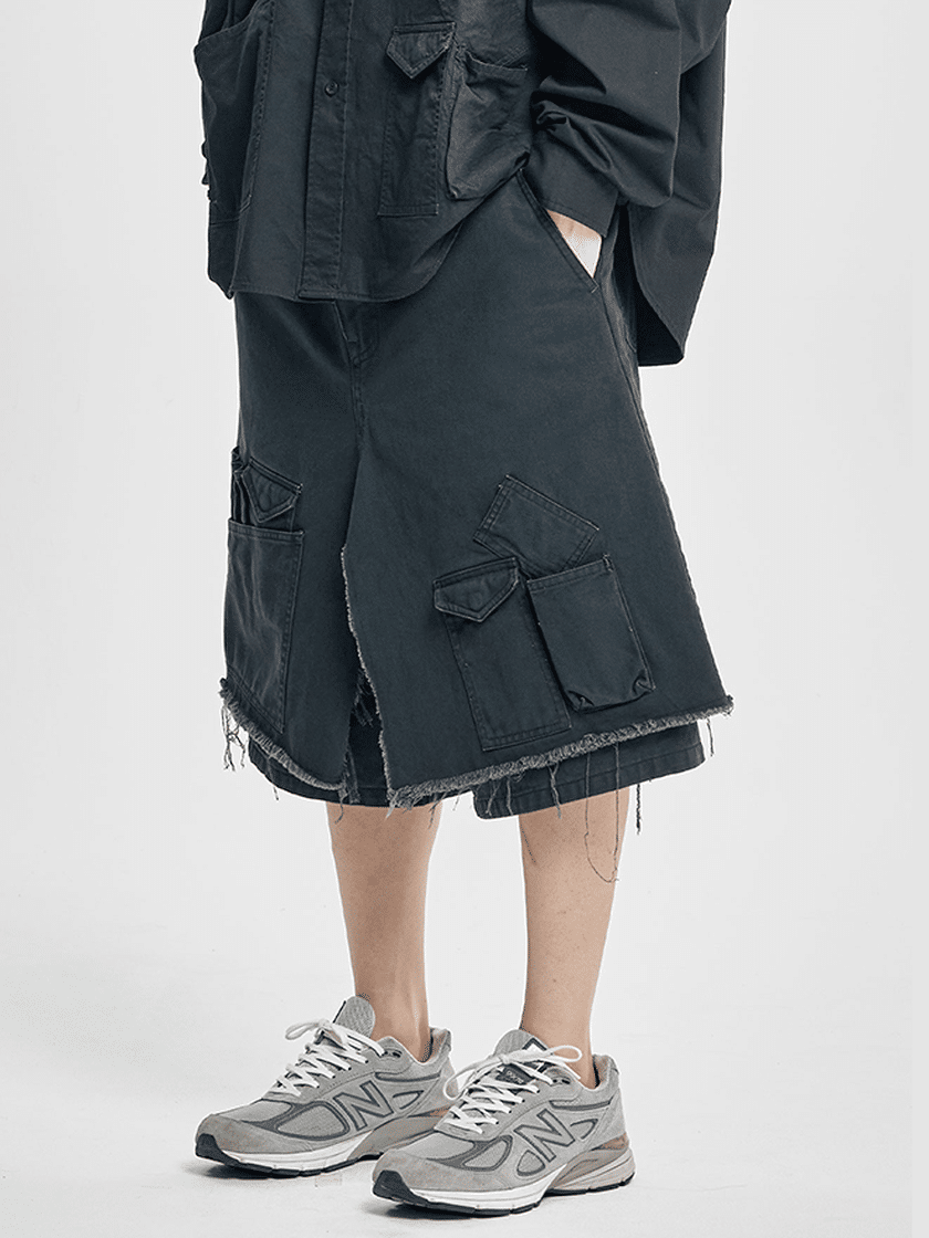 Layered Cargo Skort Black