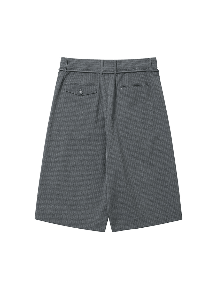 Striped One Tuck Bermuda Gray