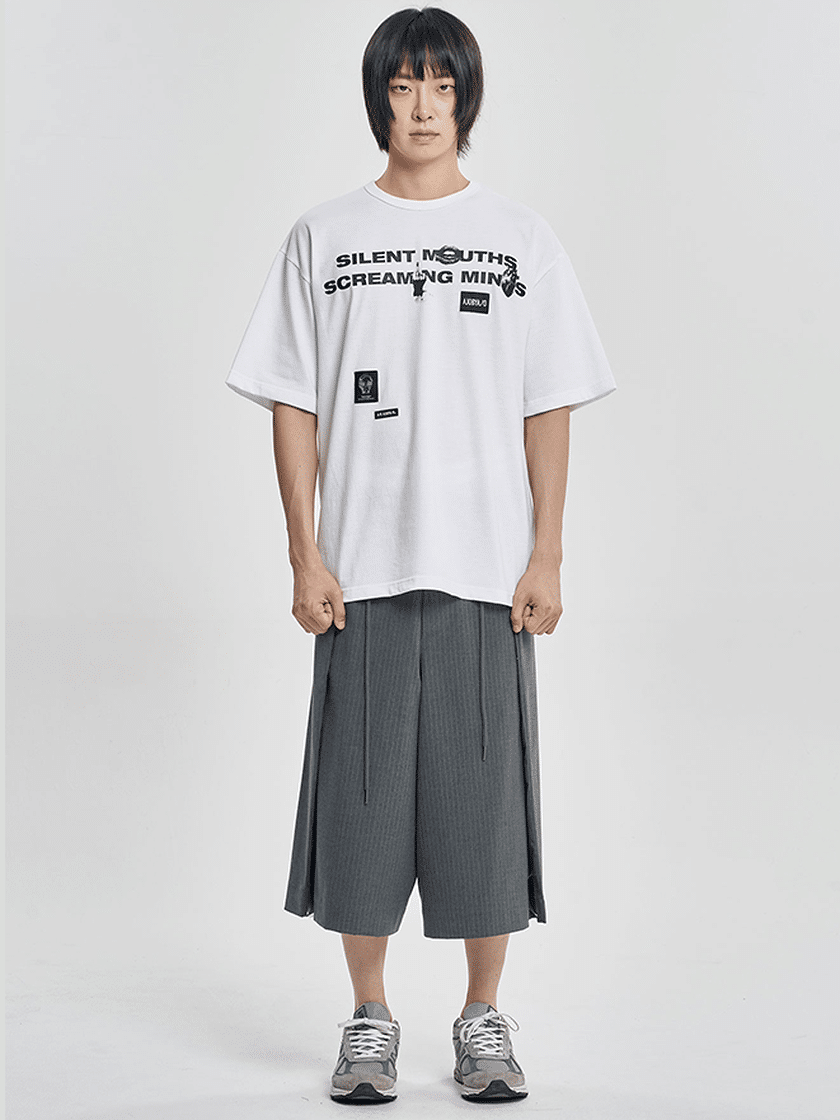 Striped One Tuck Bermuda Gray