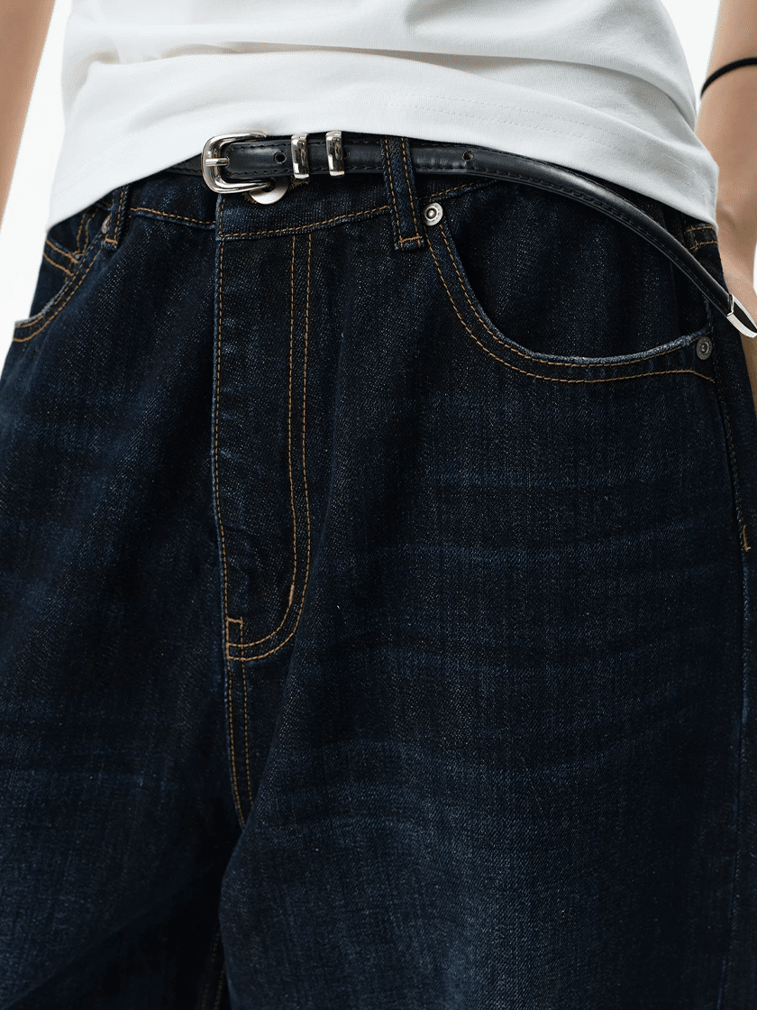 Wide Curved Washed Denim