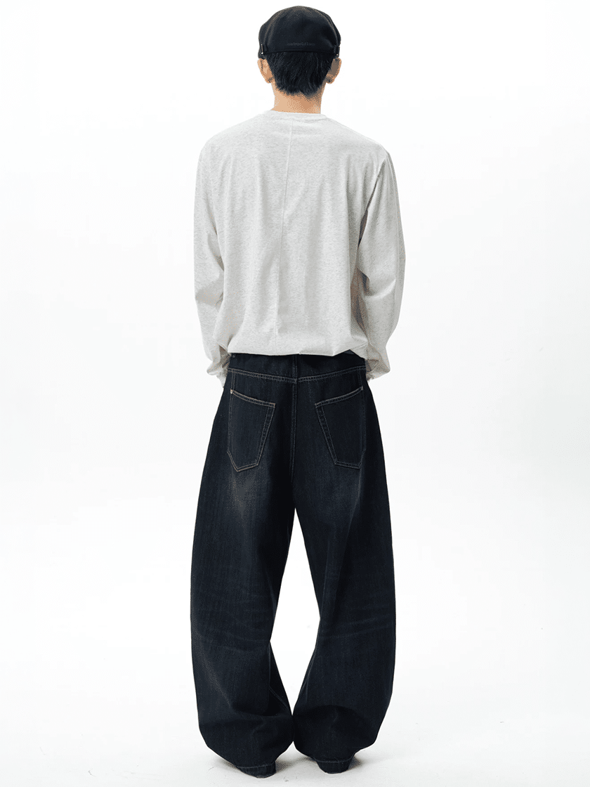 Wide Curved Washed Denim