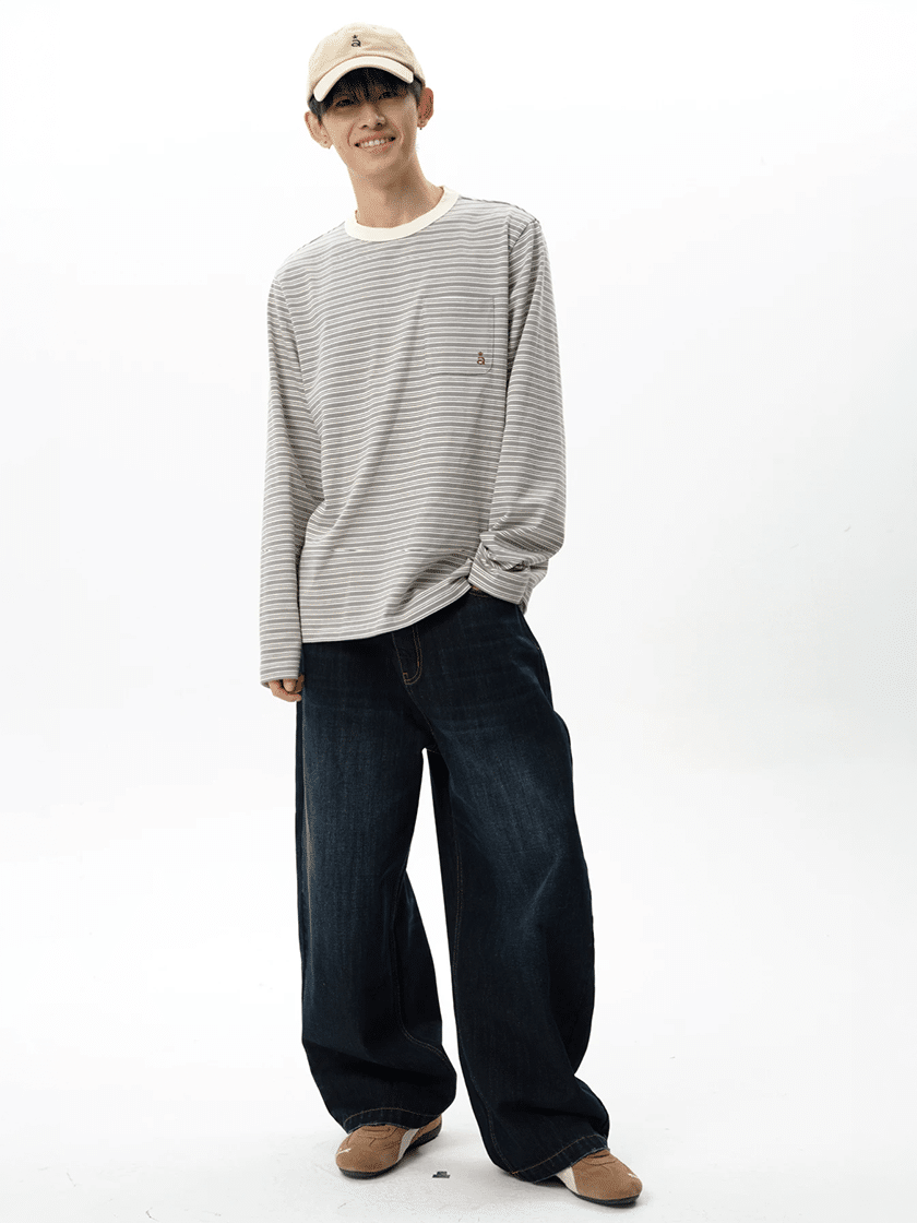Wide Curved Washed Denim
