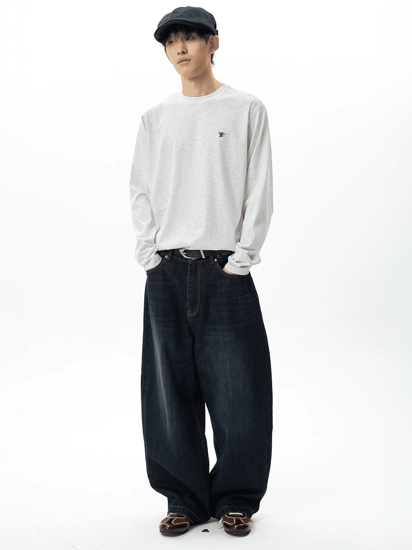 Wide Curved Washed Denim
