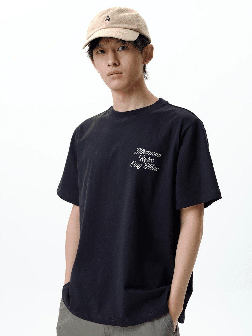 Embroidered Slogan Tee Black
