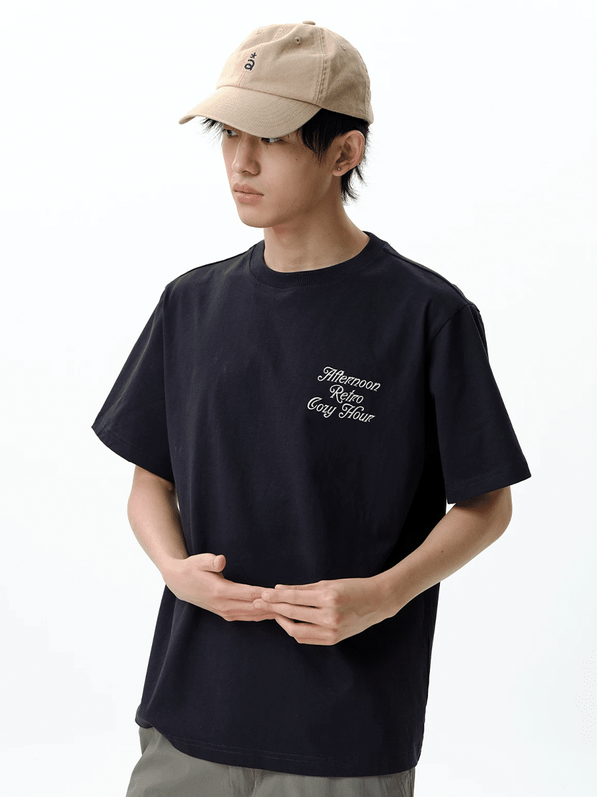Embroidered Slogan Tee Black