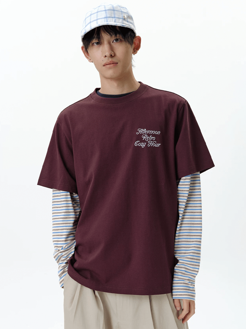 Embroidered Slogan Tee Bordeaux