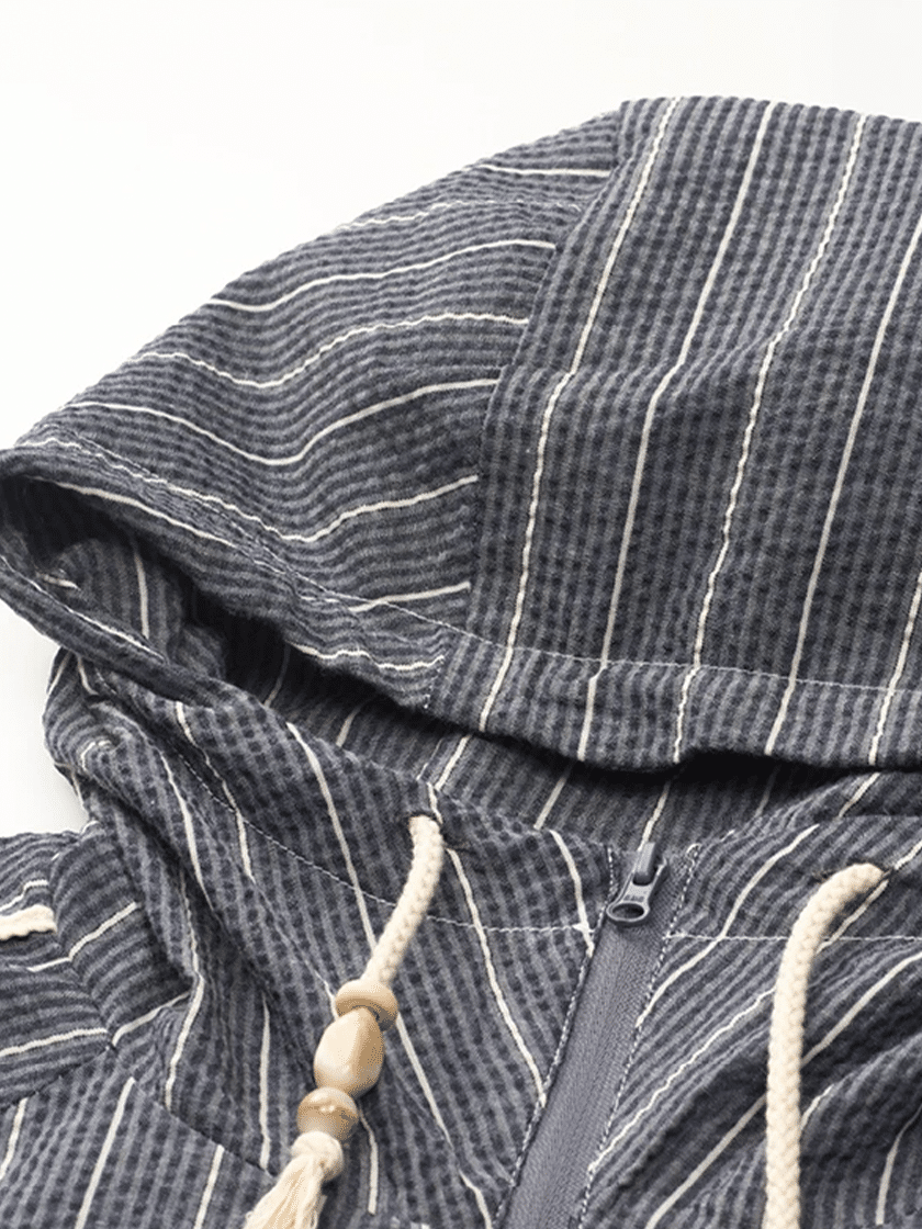Seersucker Striped Hooded Jacket