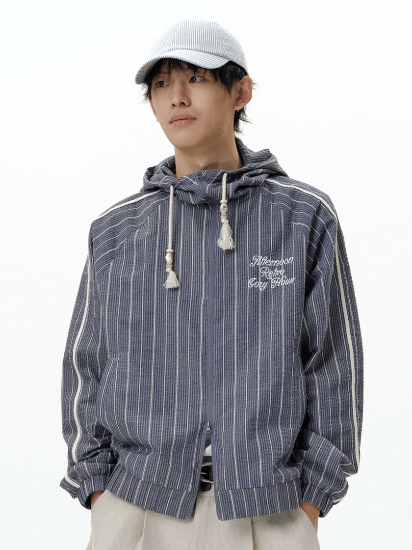 Seersucker Striped Hooded Jacket