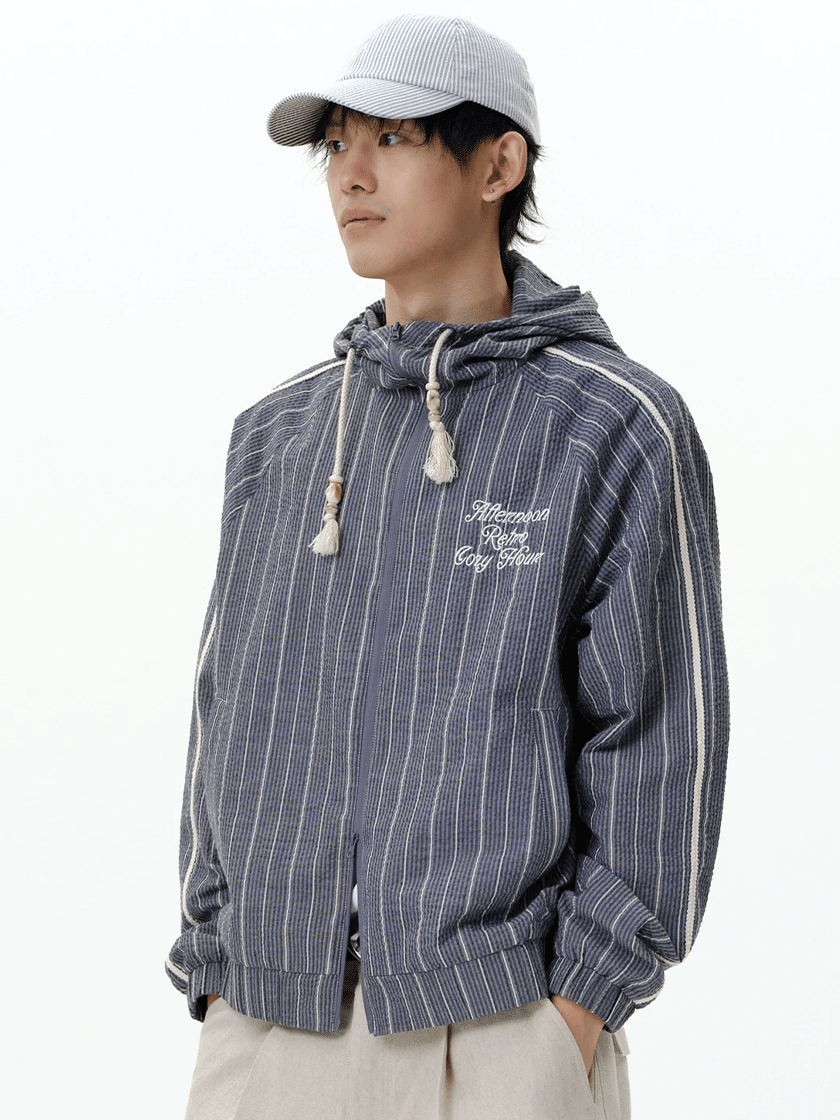 Seersucker Striped Hooded Jacket