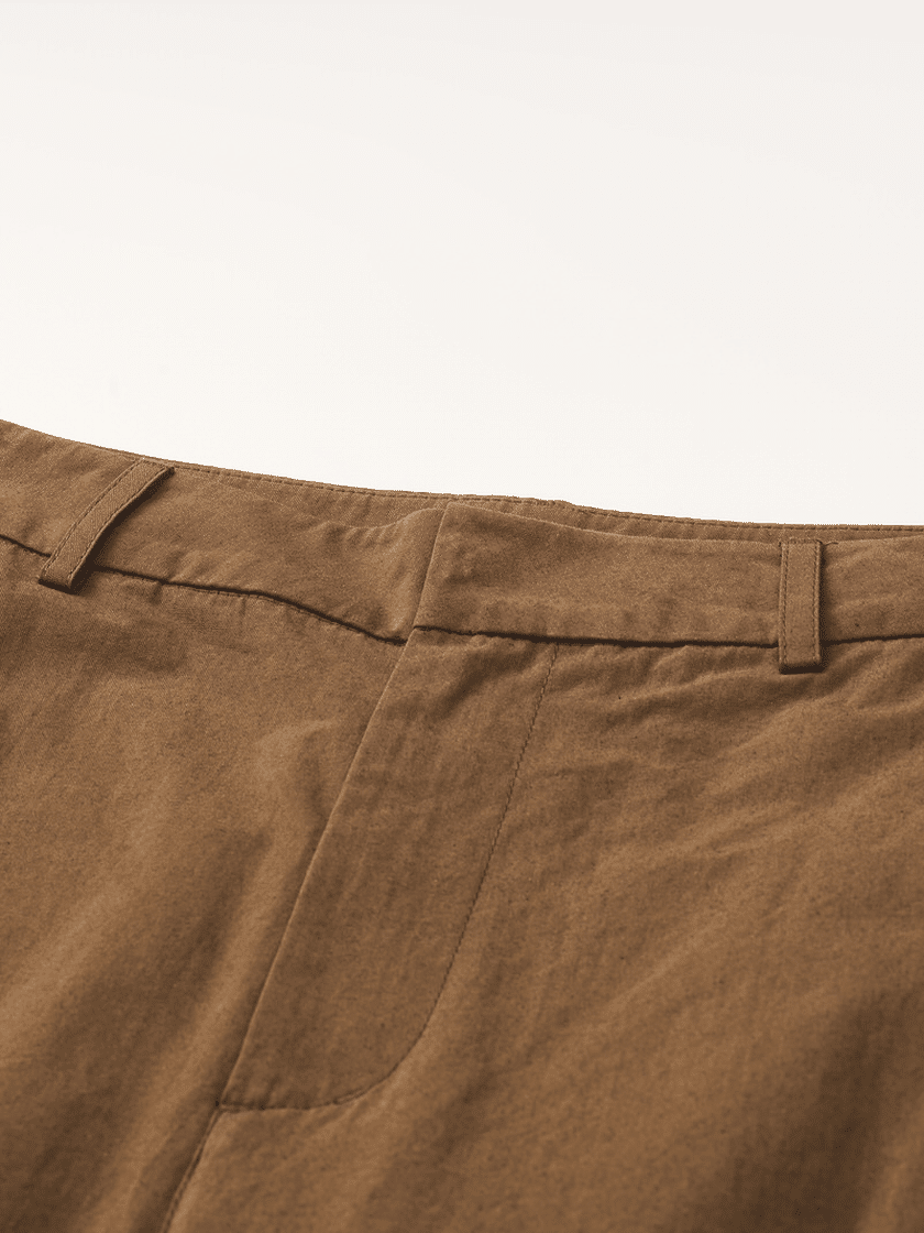 Linen-Blend Curved Pants
