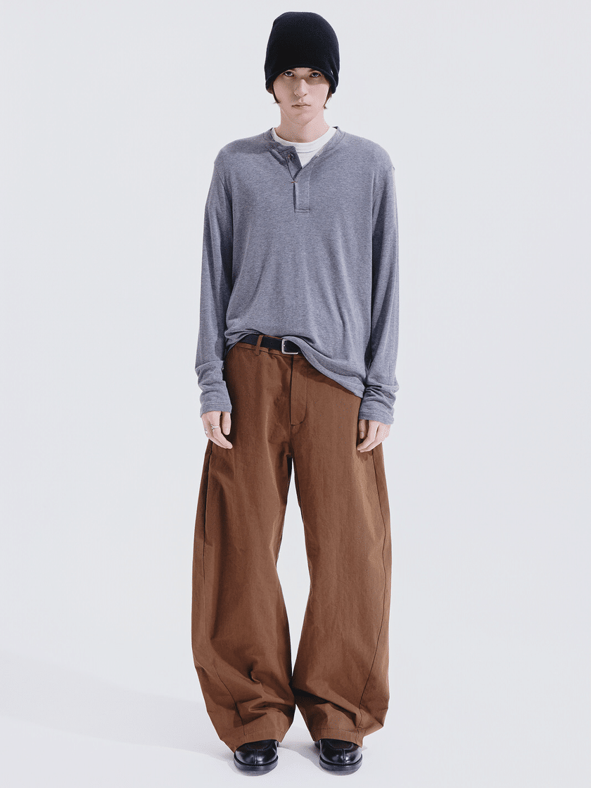 Linen-Blend Curved Pants