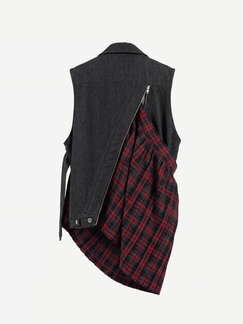 Pleat Skirt Denim Vest