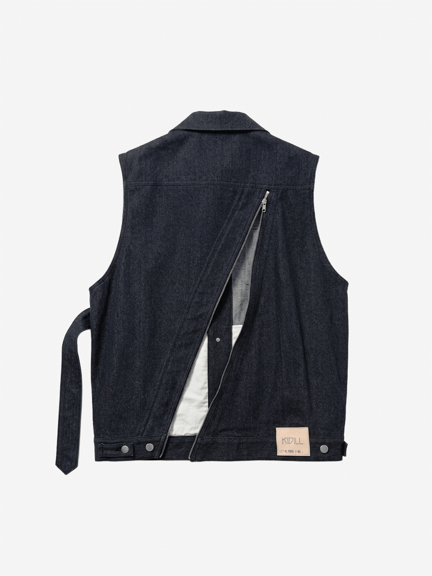 Pleat Skirt Denim Vest