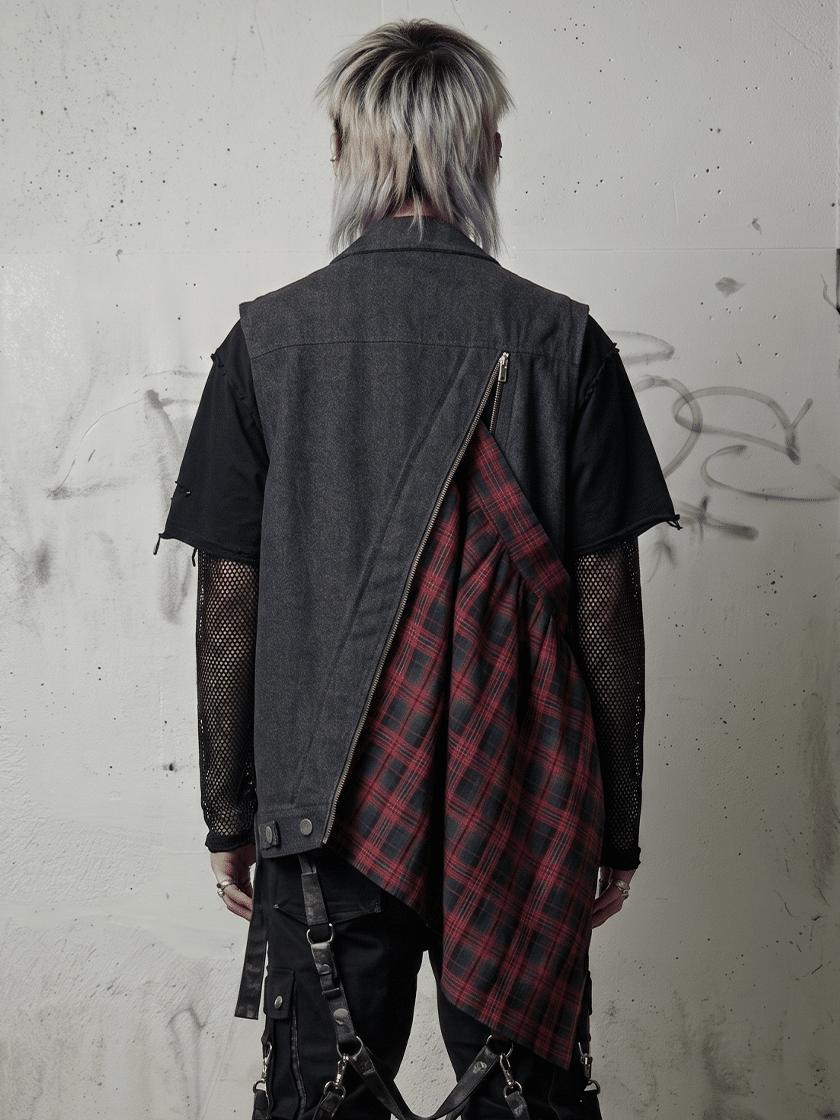Pleat Skirt Denim Vest