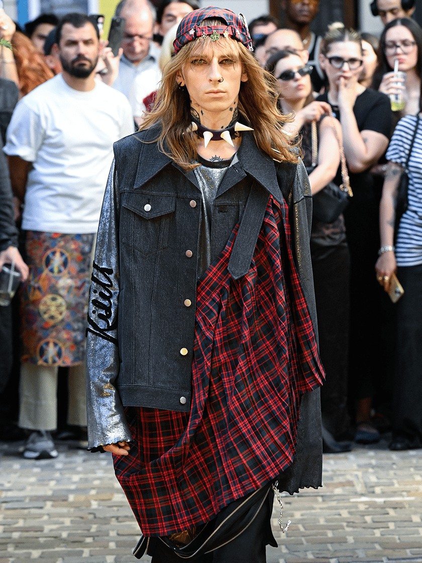 Pleat Skirt Denim Vest
