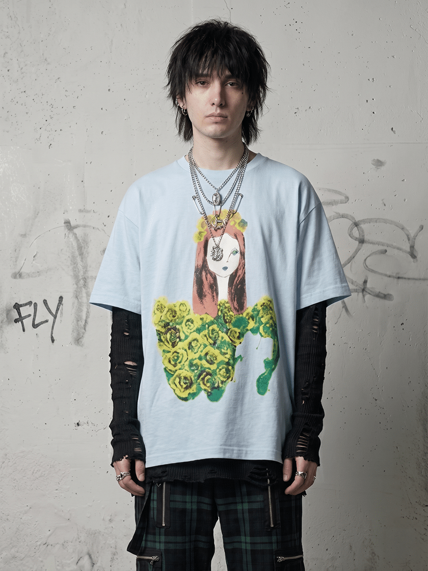 Amy Flower Crown Tee Cyan