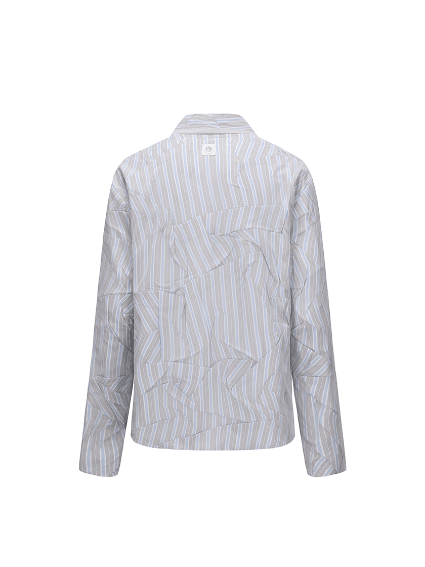 Crinkled Overlay Zip Shirt Beige