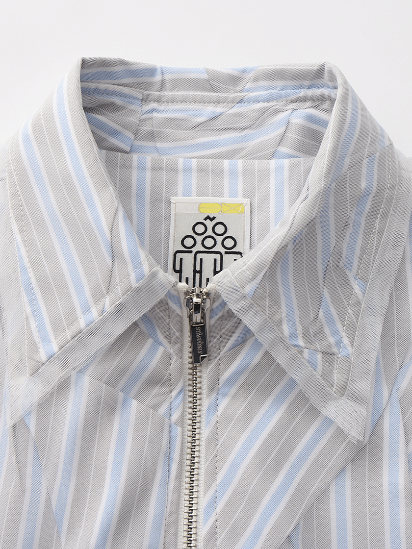 Crinkled Overlay Zip Shirt Beige