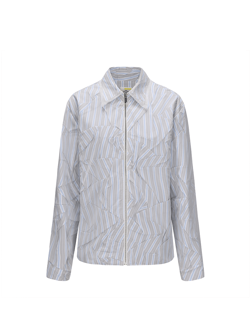 Crinkled Overlay Zip Shirt Beige