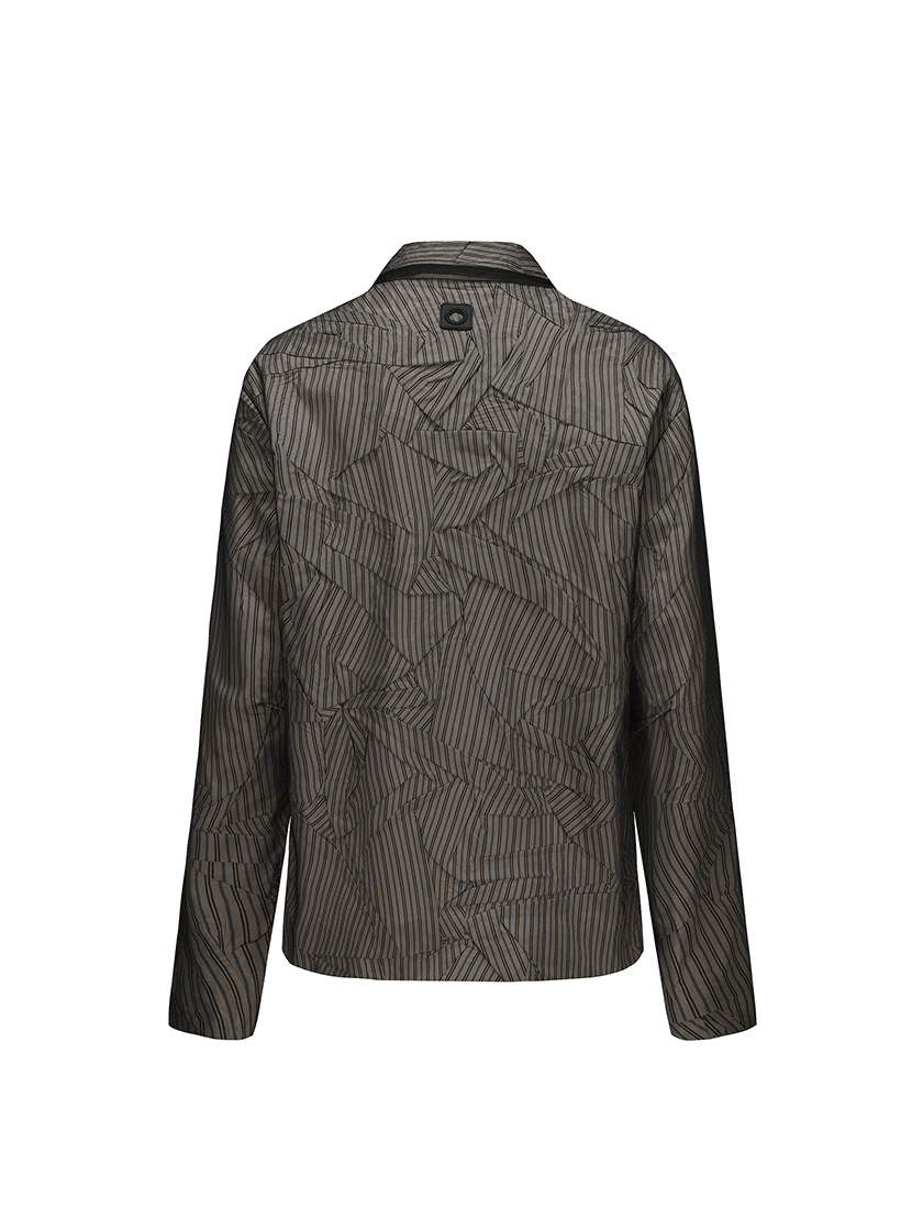 Crinkled Overlay Zip Shirt Gray
